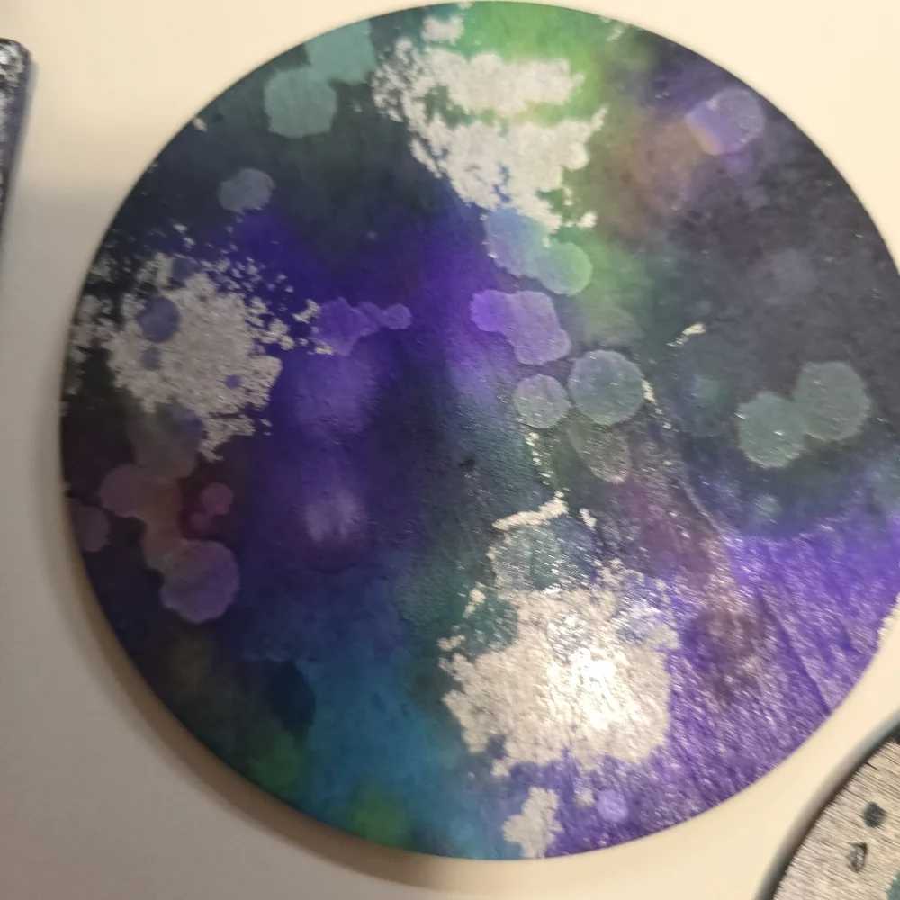 HANDCRAFTED Abstract Room Decor HANDPAINTED 6 Wood Coasters & Lightswitch Case - Picture 12 of 14